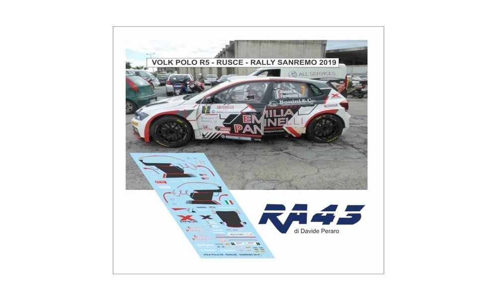 Decals: 1/43 Volkswagen Polo R 5 Rally Sanremo 2019 Rusce