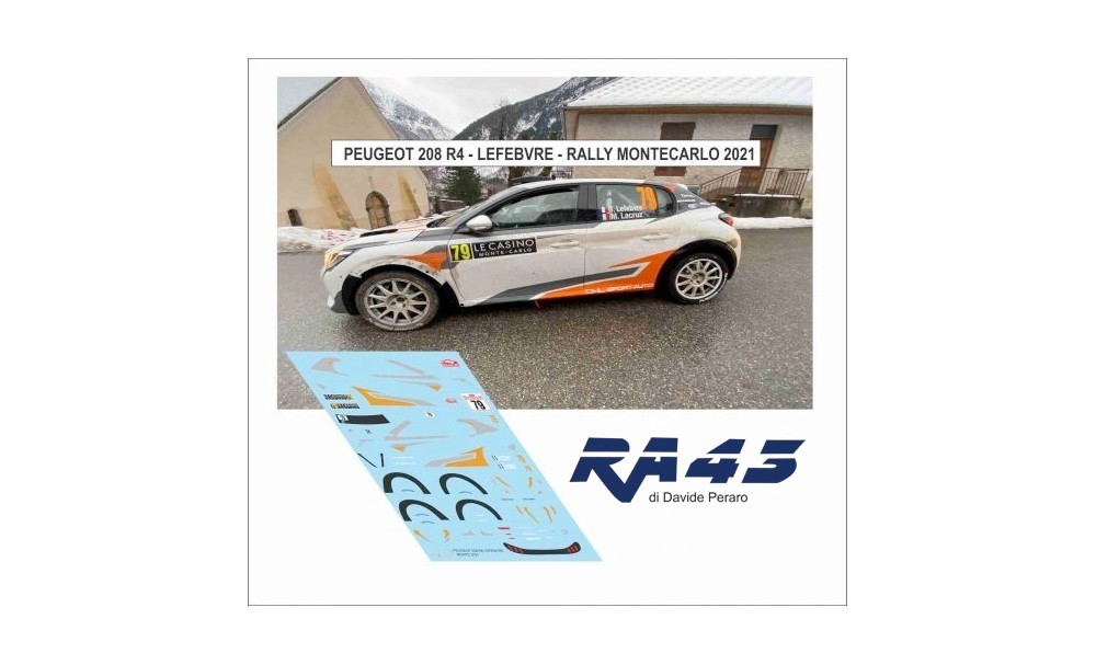 Decals: 1/43 Peugeot 208 R4 Rally Montecarlo 2021 Lefebvre