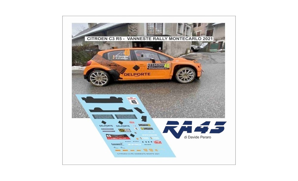 Decals: 1/43 Citroen C3 R5 Rally Montecarlo 2021 Vanneste