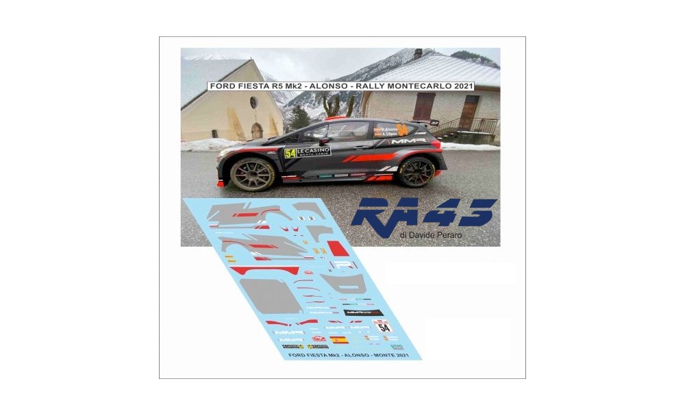 Decals: 1/43 Ford Fiesta R5 MK II Alonso Rally Montecarlo 2021 Decals: 1/43 Ford Fiesta R5 MK II Alonso Rally Montecarlo 2021